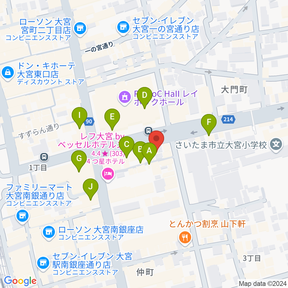 下倉楽器 大宮店周辺のカフェ一覧地図