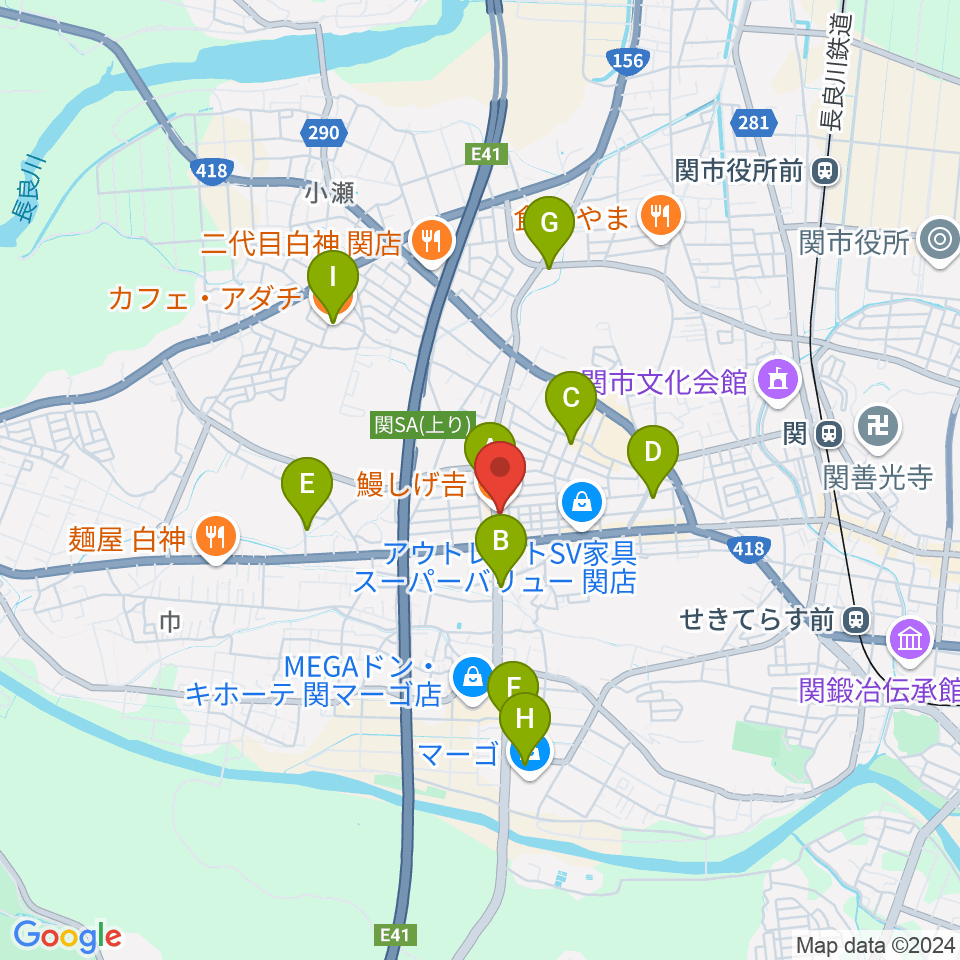 シノダ楽器周辺のカフェ一覧地図