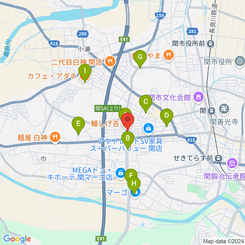 シノダ楽器周辺のカフェ一覧地図