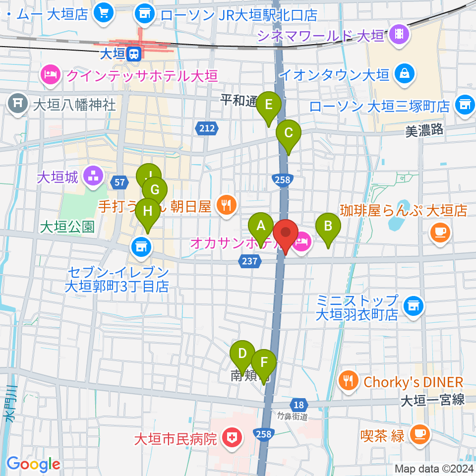 松栄楽器 大垣本店周辺のカフェ一覧地図