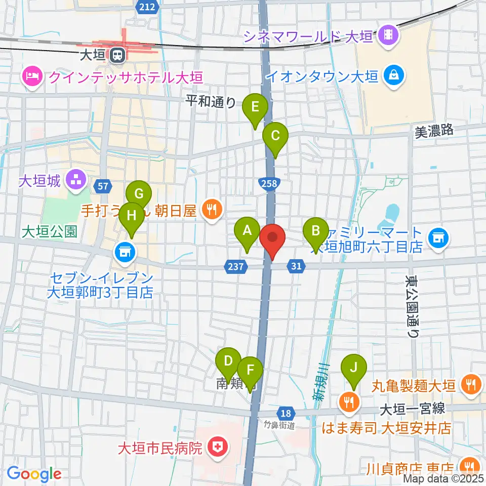 松栄楽器 大垣本店周辺のカフェ一覧地図