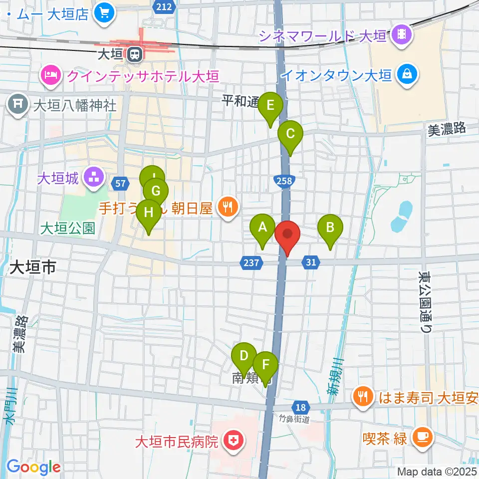 松栄楽器 大垣本店周辺のカフェ一覧地図