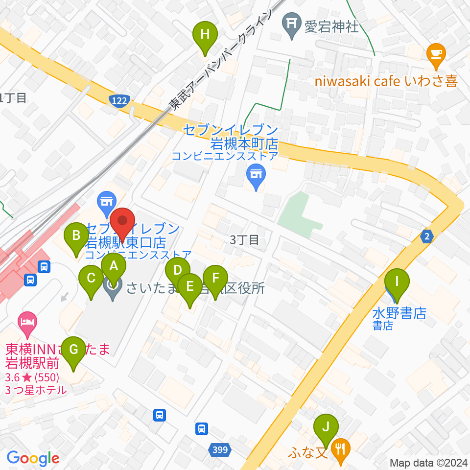 昭和楽器 岩槻店周辺のカフェ一覧地図