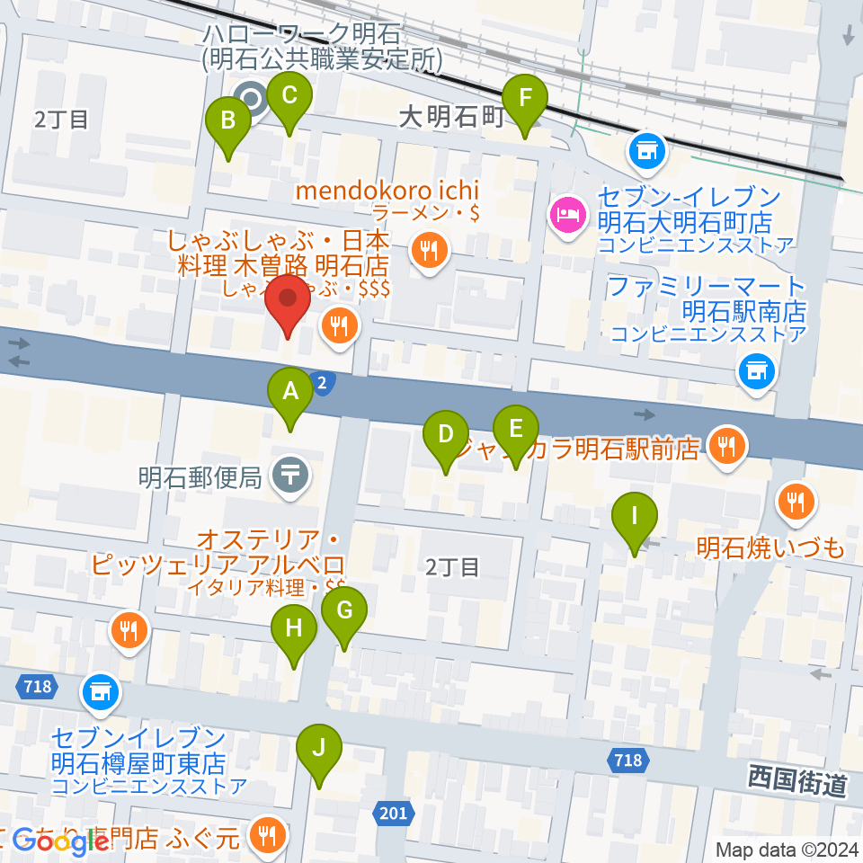 スガナミ楽器 明石店周辺のカフェ一覧地図