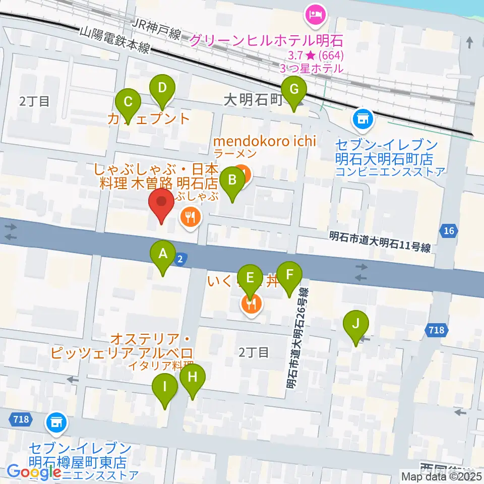 スガナミ楽器 明石店周辺のカフェ一覧地図