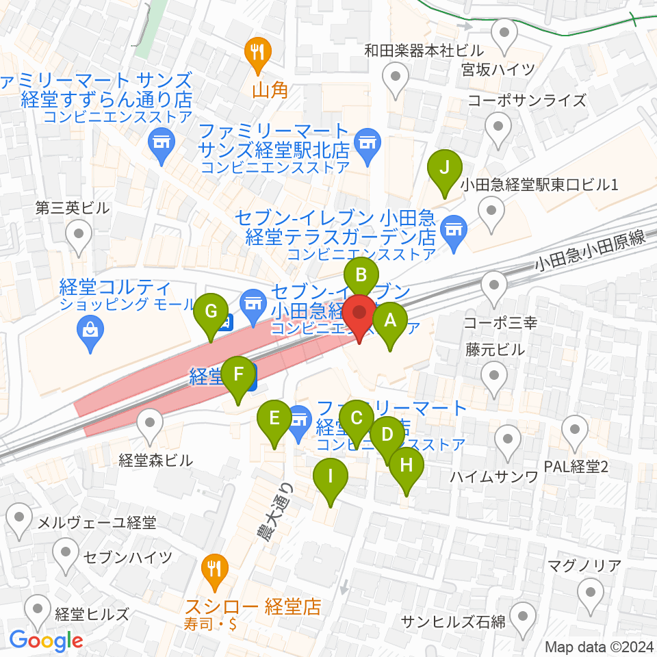 スガナミ楽器経堂店・グランドピアノサロン周辺のカフェ一覧地図