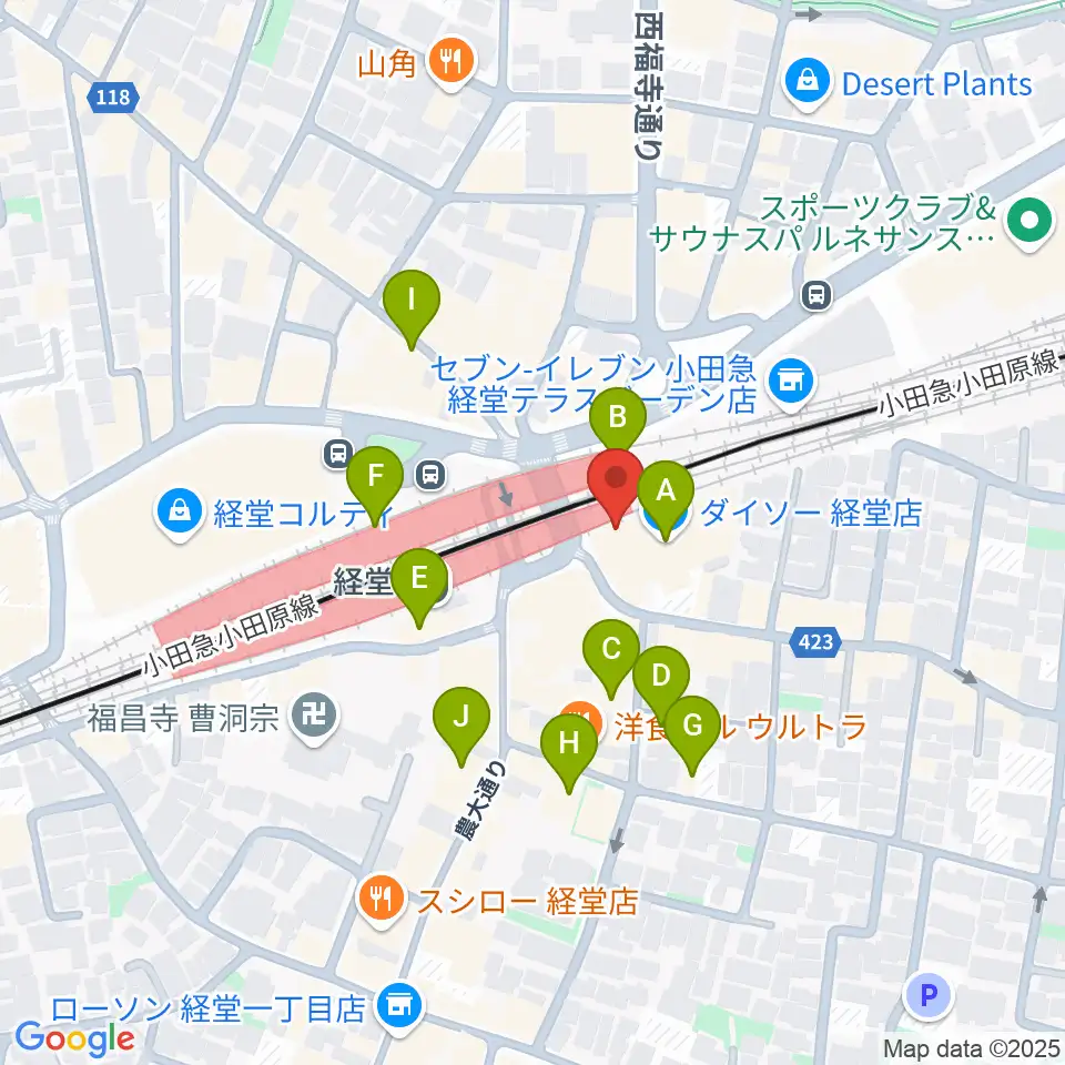 スガナミ楽器経堂店・グランドピアノサロン周辺のカフェ一覧地図