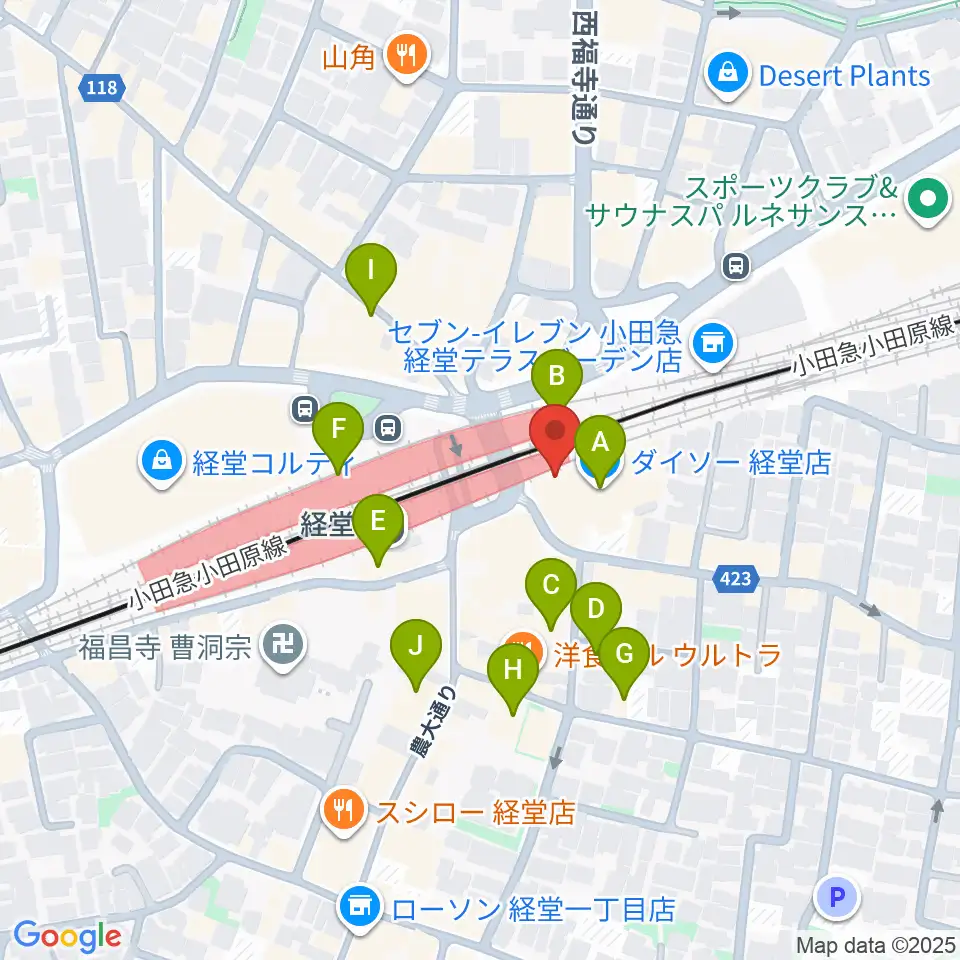 スガナミ楽器経堂店・グランドピアノサロン周辺のカフェ一覧地図
