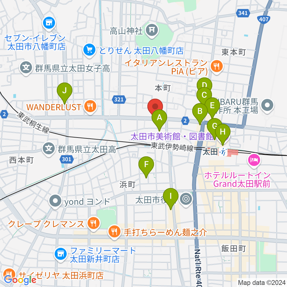 鈴木楽器 太田本町店周辺のカフェ一覧地図