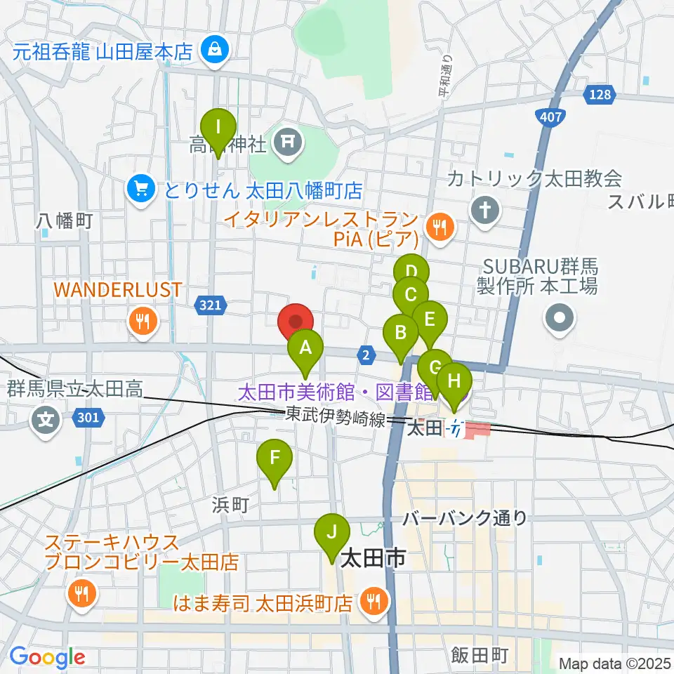 鈴木楽器 太田本町店周辺のカフェ一覧地図