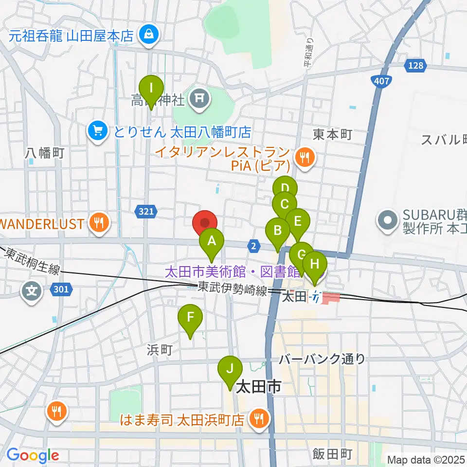 鈴木楽器 太田本町店周辺のカフェ一覧地図