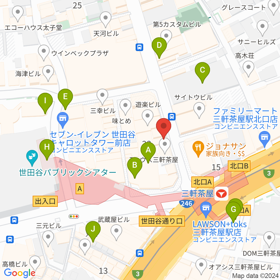 太子堂楽器店周辺のカフェ一覧地図