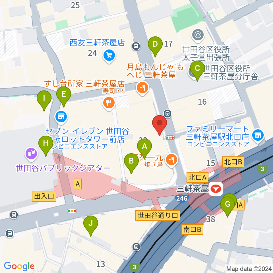 太子堂楽器店周辺のカフェ一覧地図