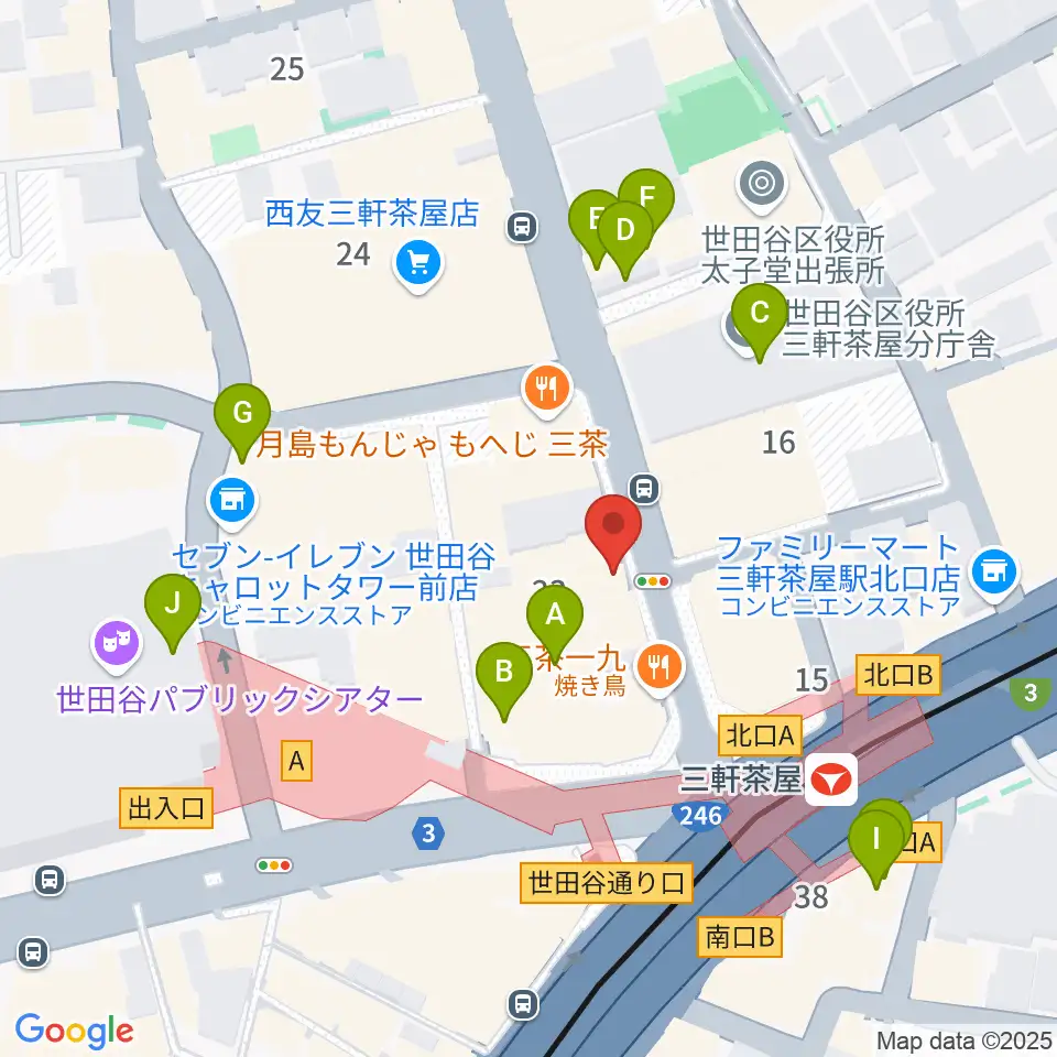 太子堂楽器店周辺のカフェ一覧地図