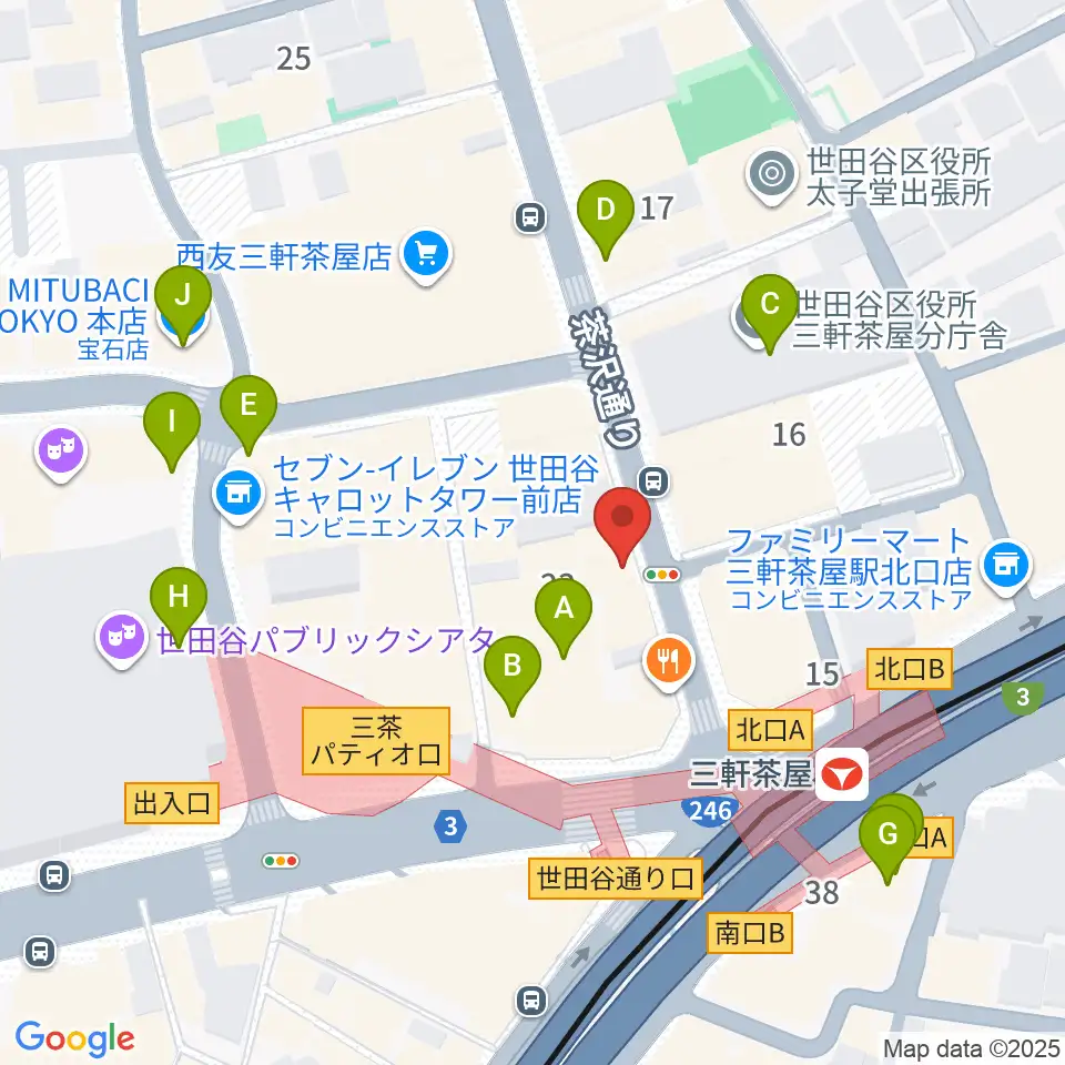 太子堂楽器店周辺のカフェ一覧地図