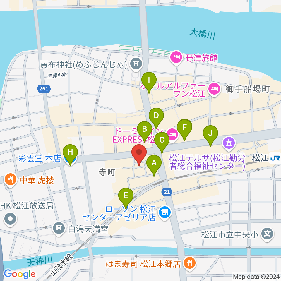 タカキ楽器店周辺のカフェ一覧地図