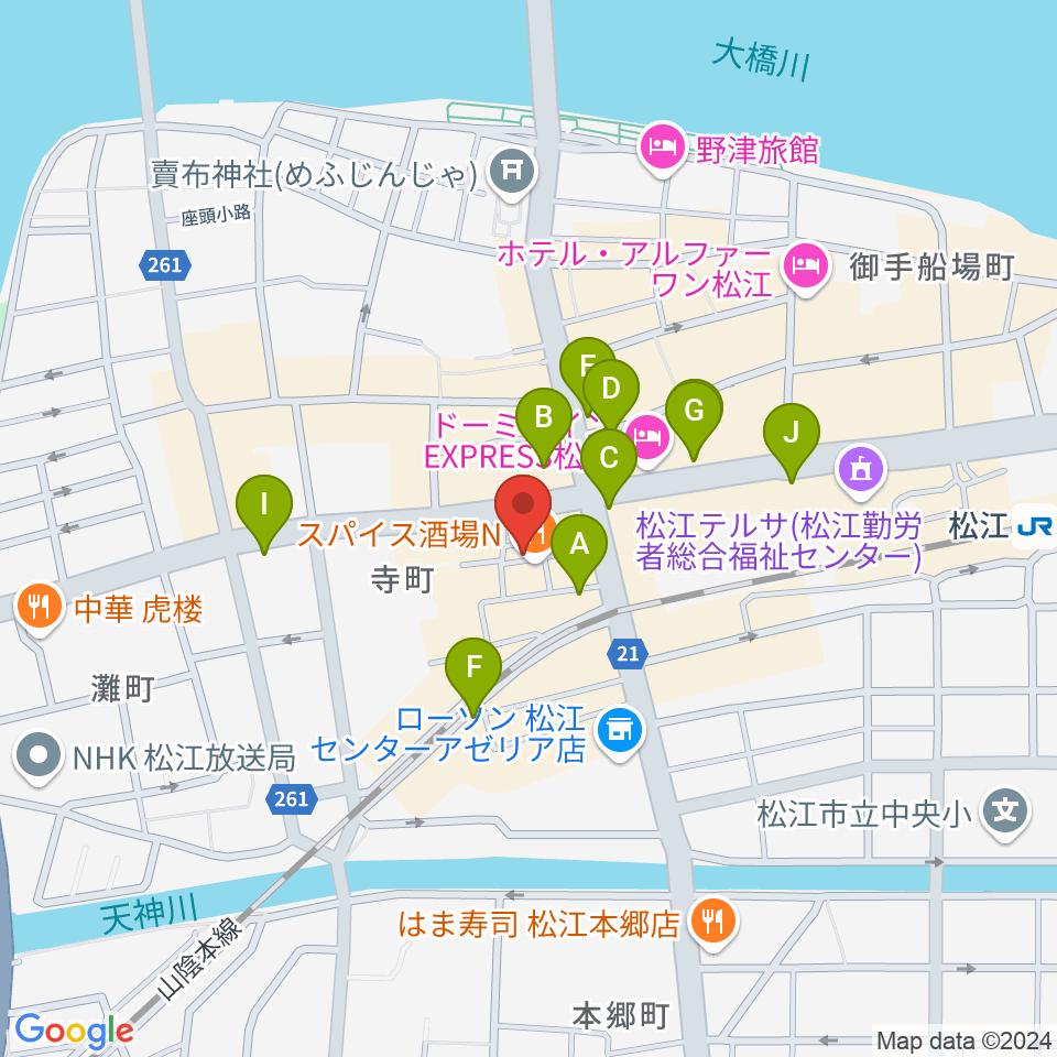 タカキ楽器店周辺のカフェ一覧地図