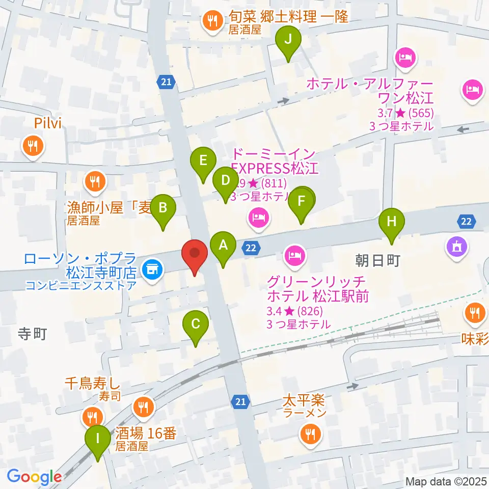 タカキ楽器店周辺のカフェ一覧地図
