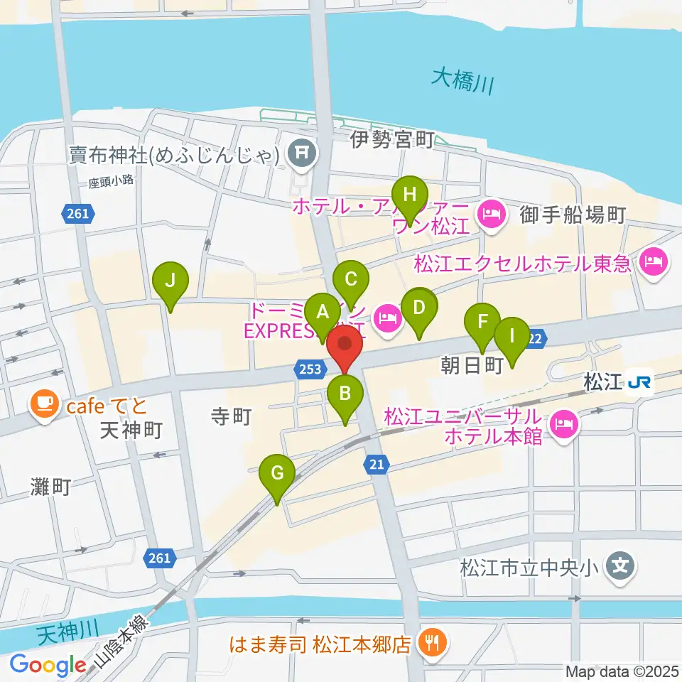 タカキ楽器店周辺のカフェ一覧地図