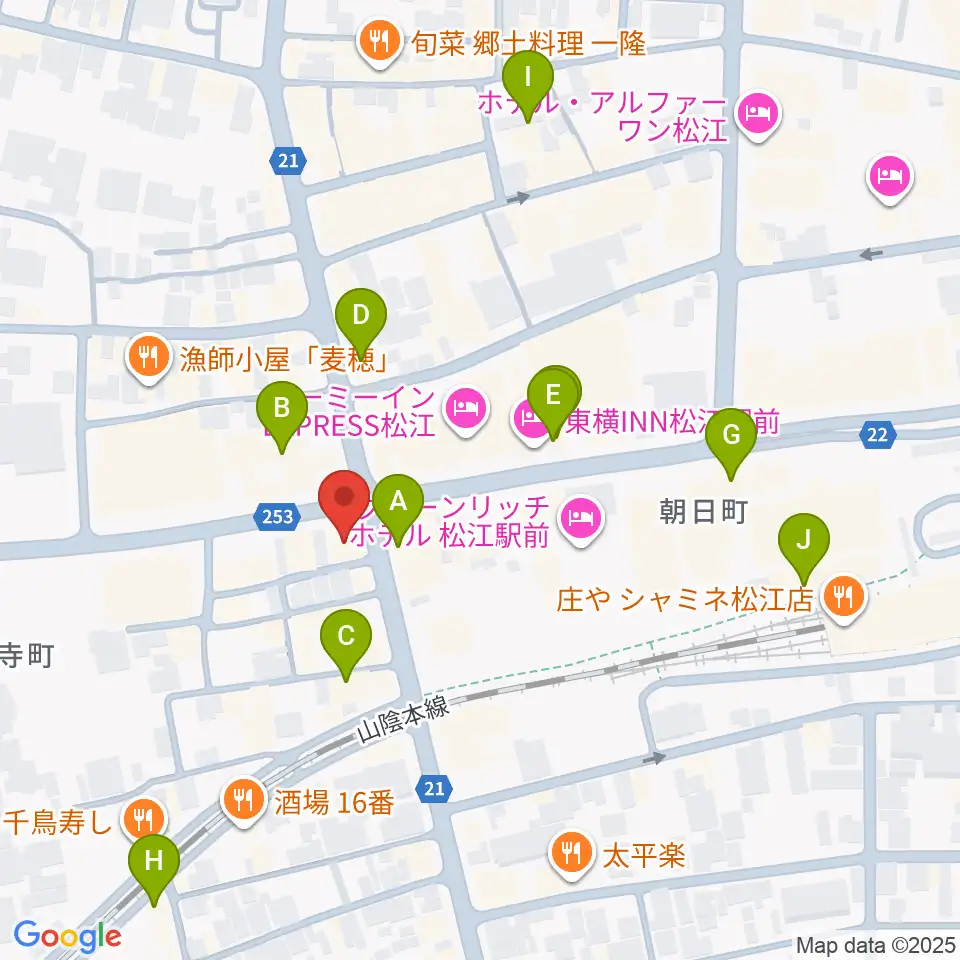 タカキ楽器店周辺のカフェ一覧地図