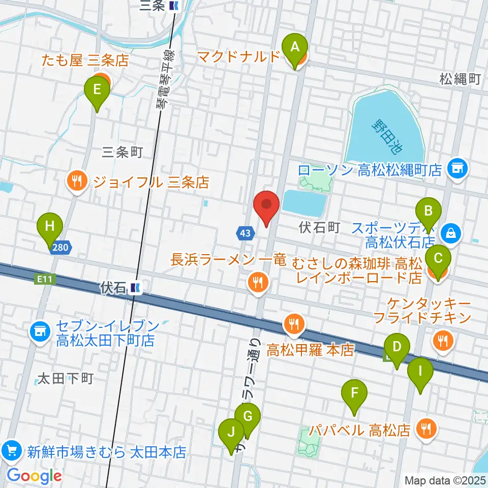 ピアノギャラリーたかまつ楽器周辺のカフェ一覧地図