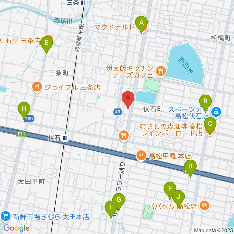 たかまつ楽器周辺のカフェ一覧地図