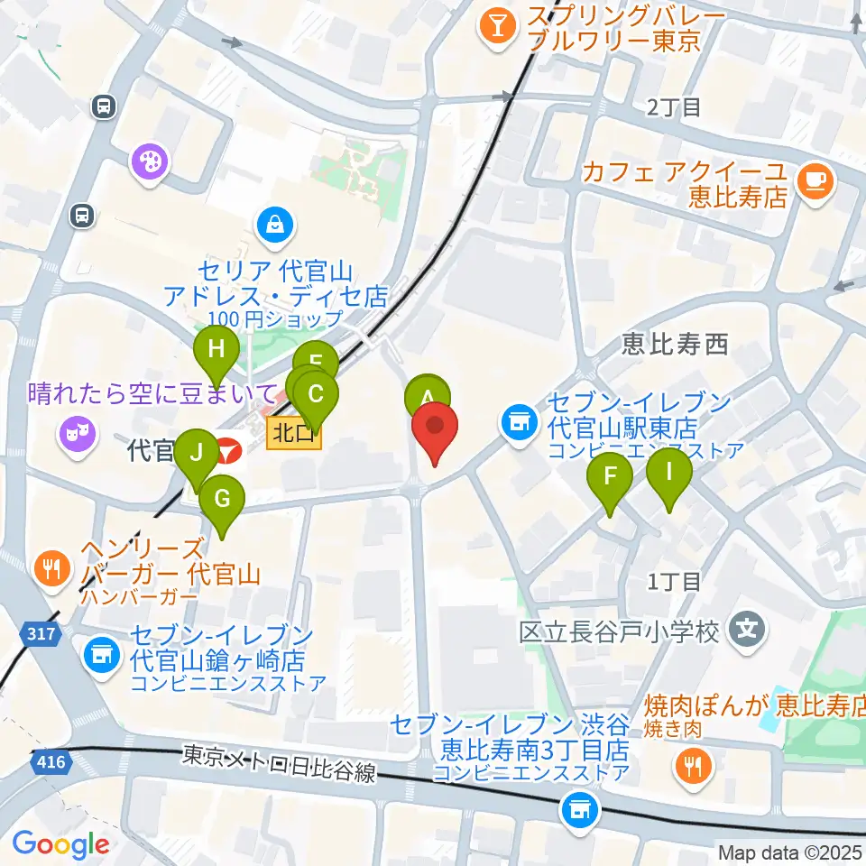ミュージックプラザ 代官山本店周辺のカフェ一覧地図
