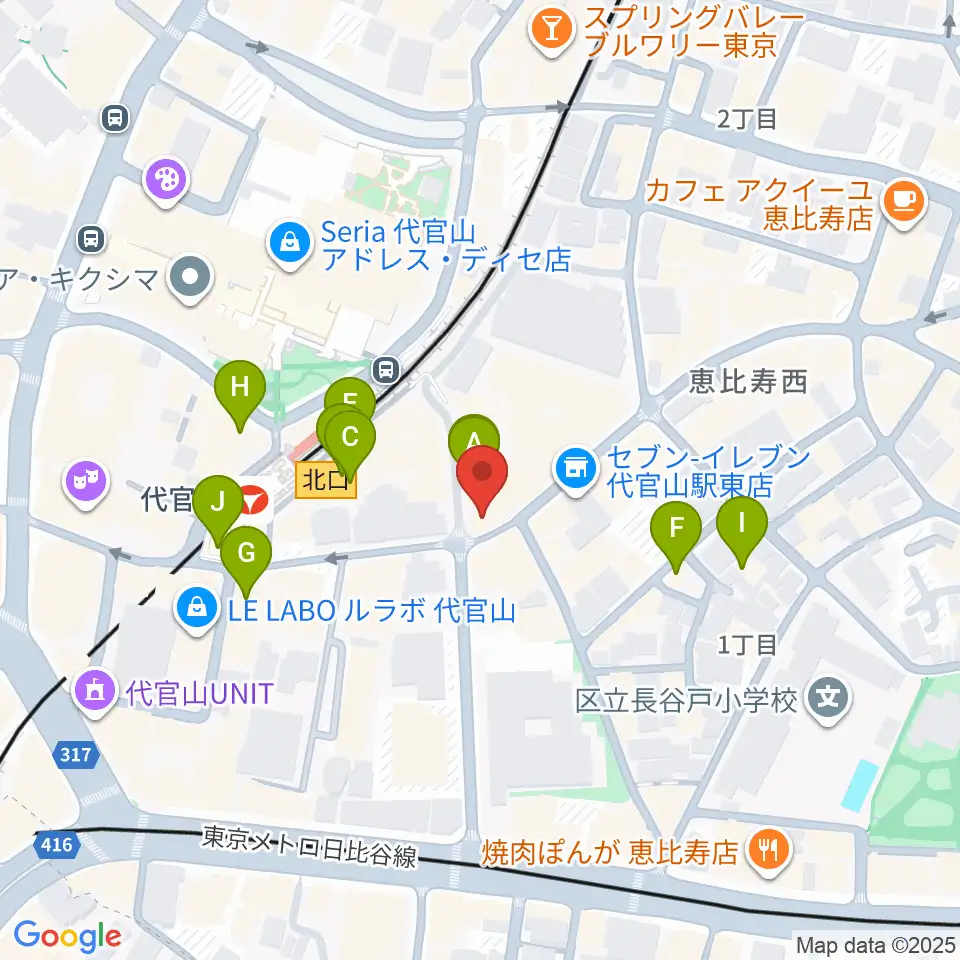 ミュージックプラザ 代官山本店周辺のカフェ一覧地図