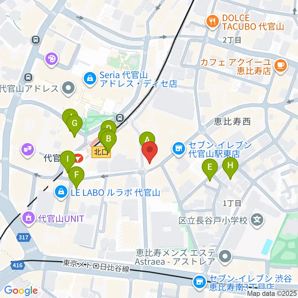 ミュージックプラザ 代官山本店周辺のカフェ一覧地図