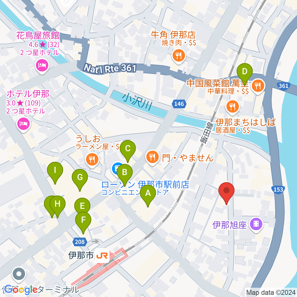 伊那楽器周辺のカフェ一覧地図