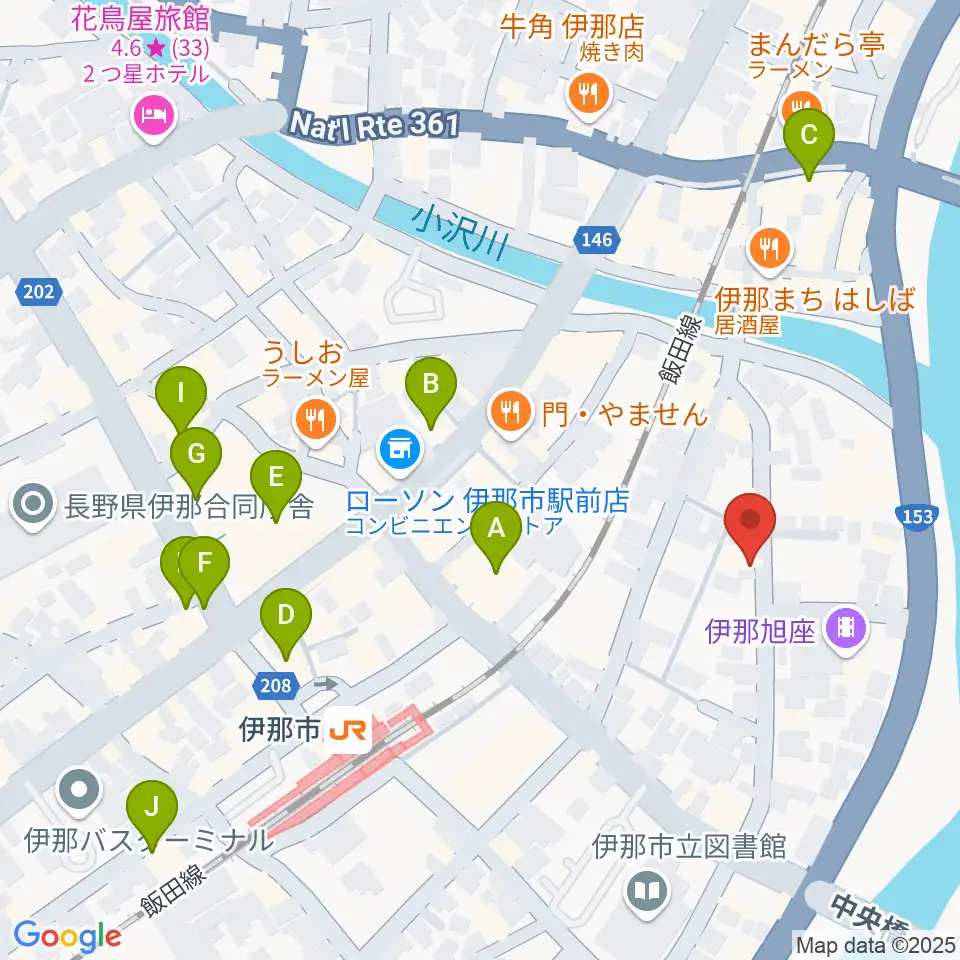 伊那楽器周辺のカフェ一覧地図