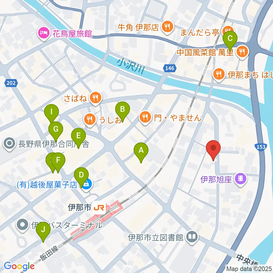 伊那楽器周辺のカフェ一覧地図