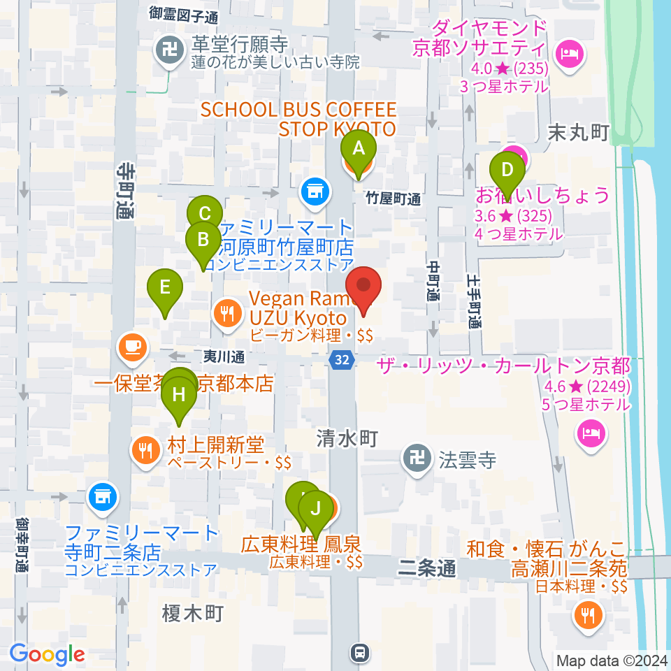 ワタナベ楽器店 京都本店周辺のカフェ一覧地図