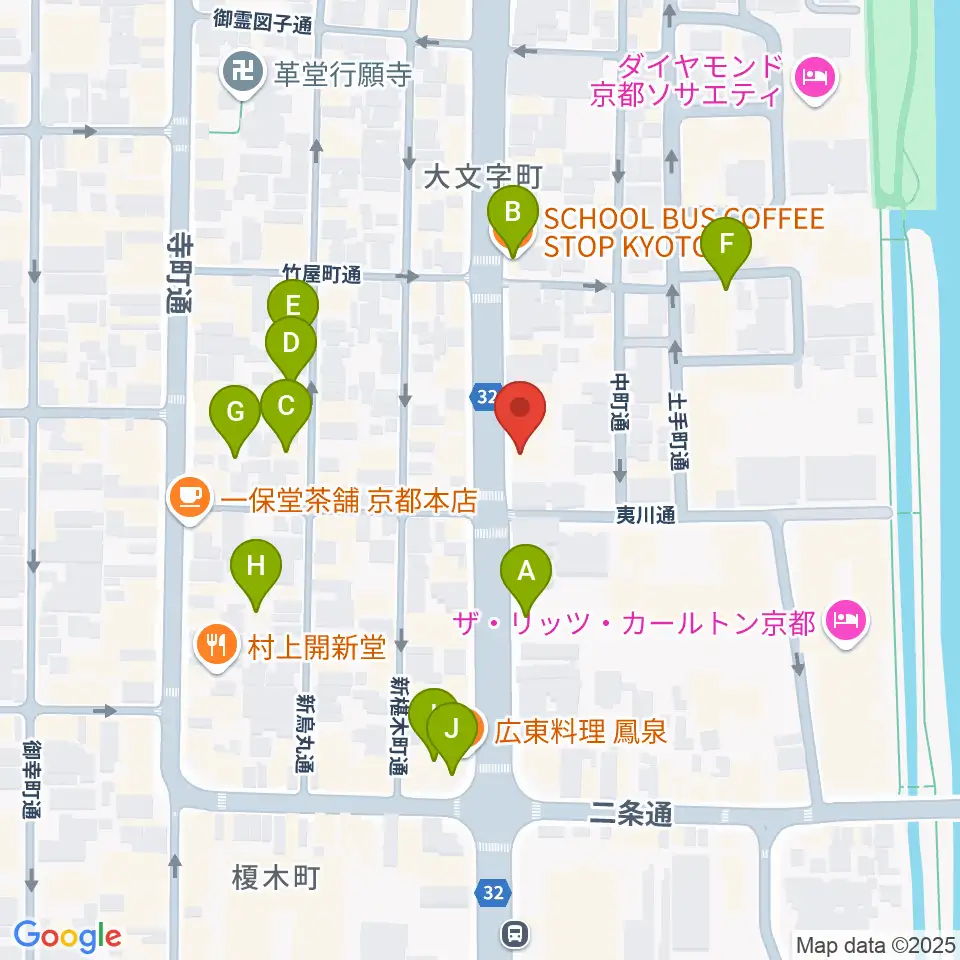 ワタナベ楽器店 京都本店周辺のカフェ一覧地図