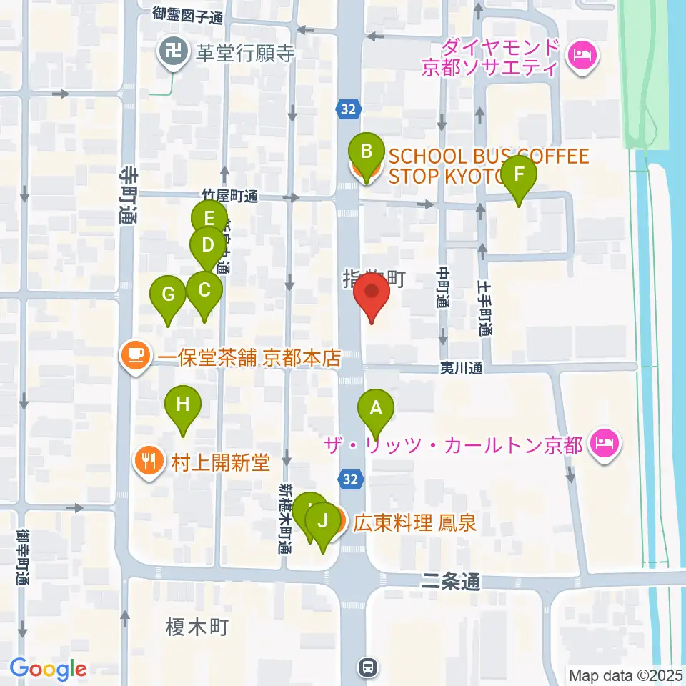 ワタナベ楽器店 京都本店周辺のカフェ一覧地図