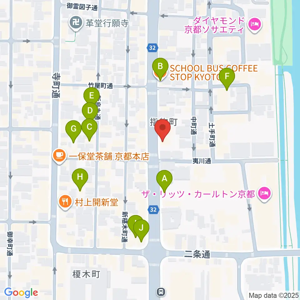 ワタナベ楽器店 京都本店周辺のカフェ一覧地図
