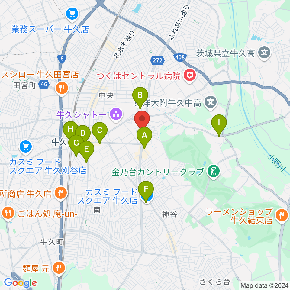 ウインズ・ユー牛久本店周辺のカフェ一覧地図