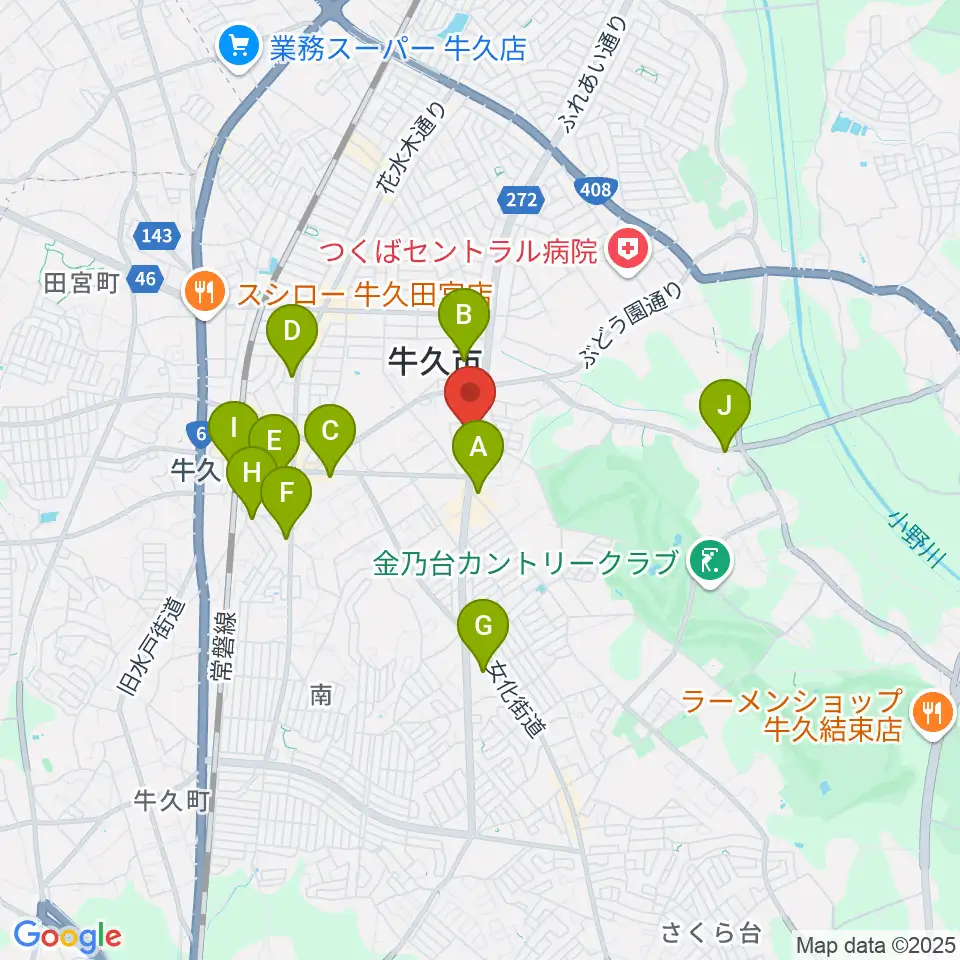 ウインズ・ユー牛久本店周辺のカフェ一覧地図
