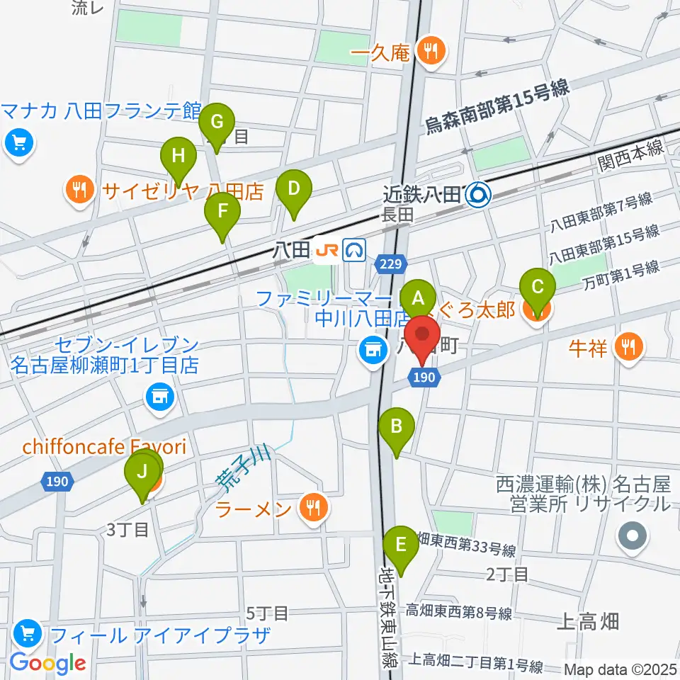 矢木楽器店 八田本店周辺のカフェ一覧地図