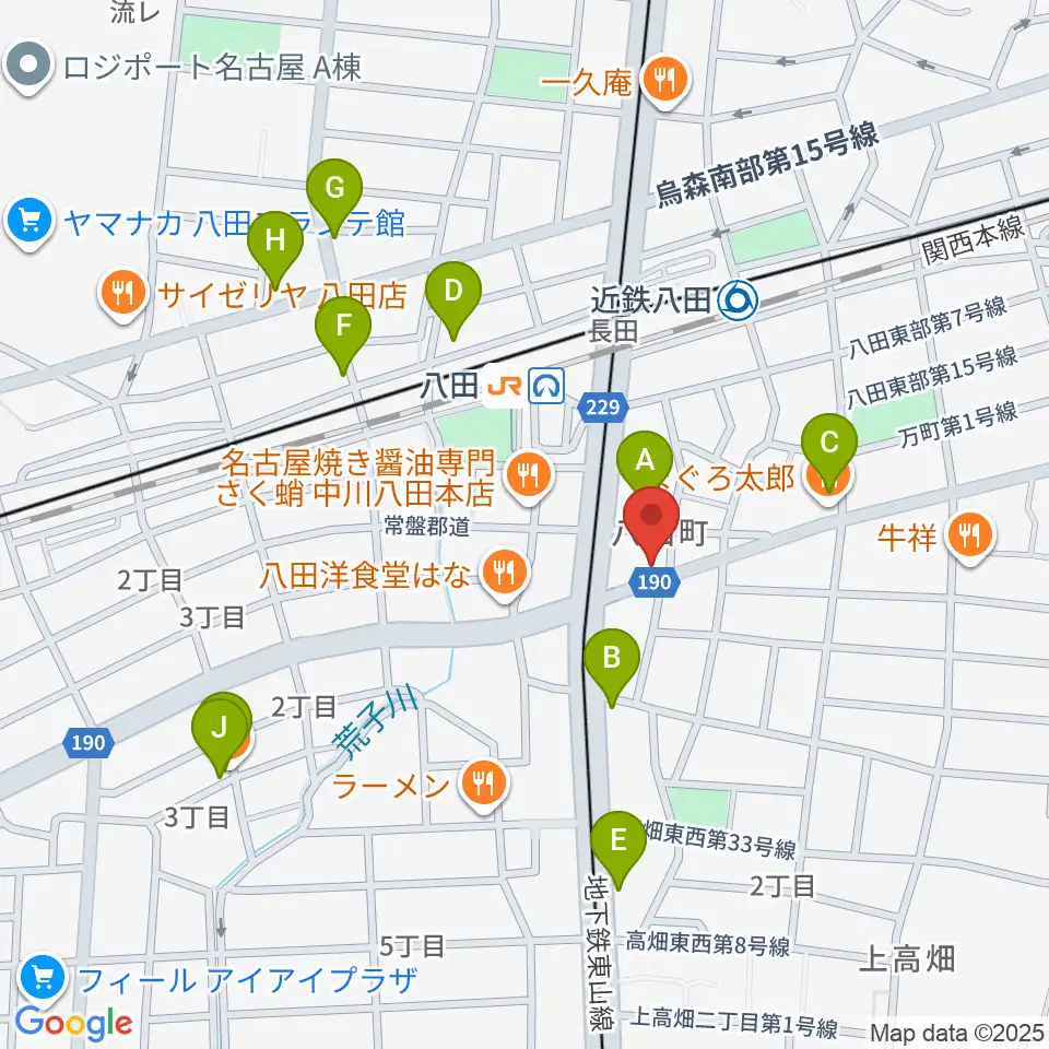 矢木楽器店 八田本店周辺のカフェ一覧地図