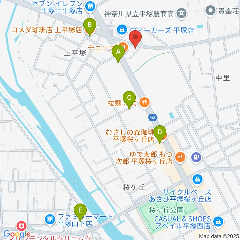 大村楽器店 平塚店周辺のカフェ一覧地図