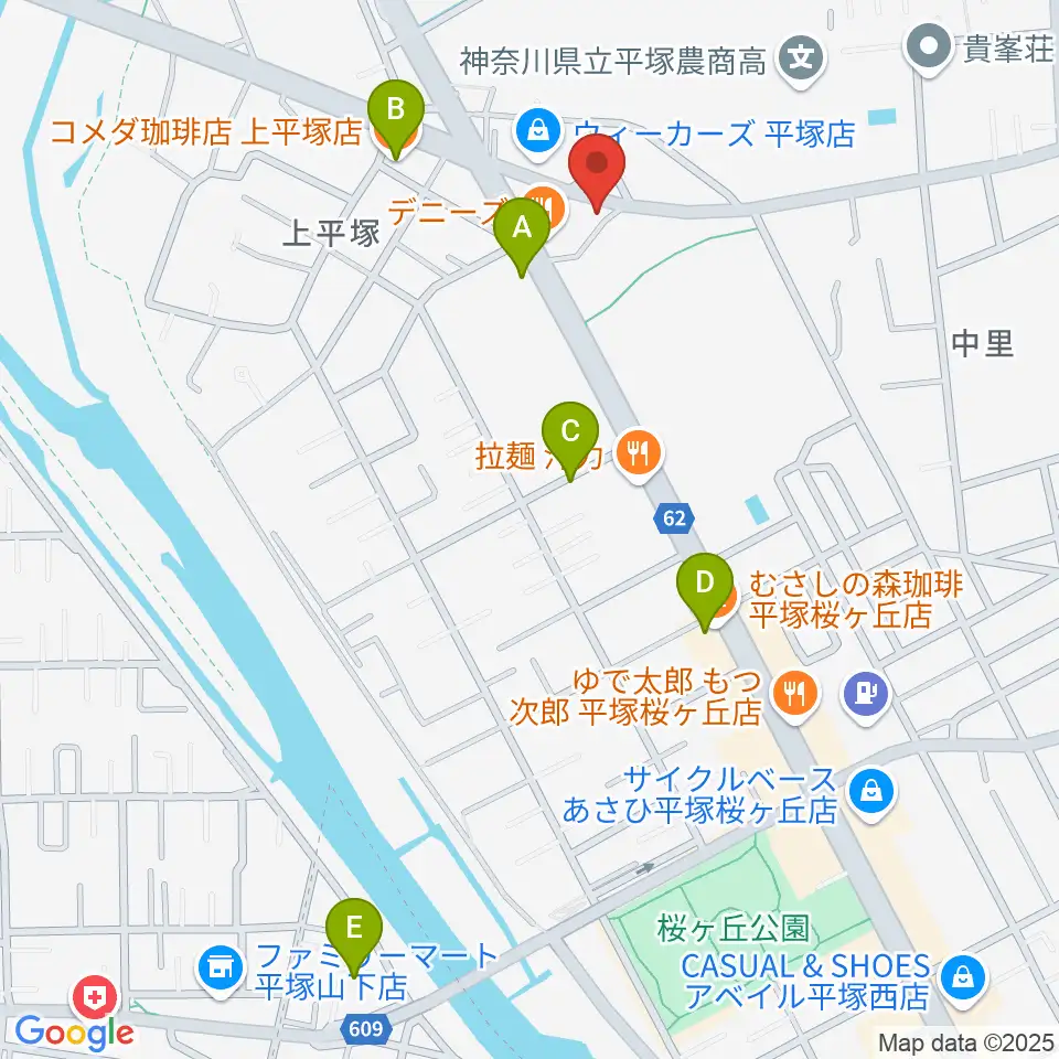 大村楽器店 平塚店周辺のカフェ一覧地図