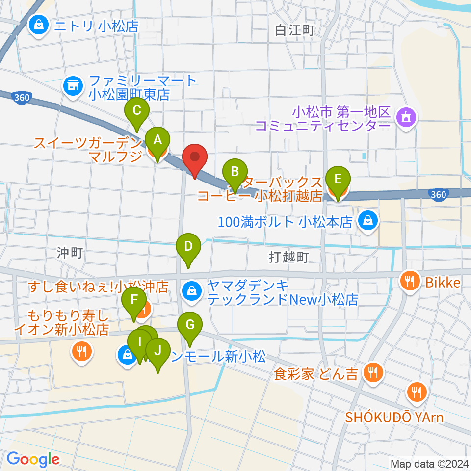 山屋楽器周辺のカフェ一覧地図