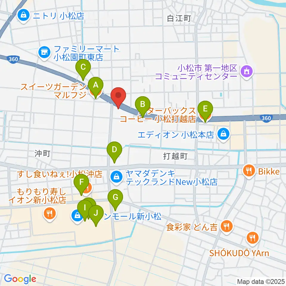 山屋楽器周辺のカフェ一覧地図