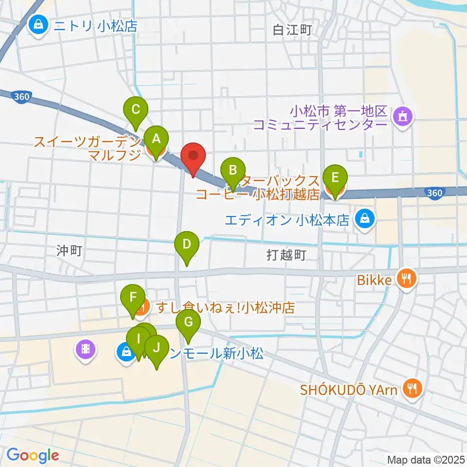 山屋楽器周辺のカフェ一覧地図