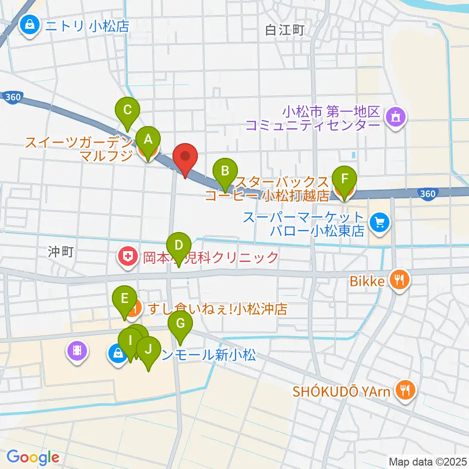 山屋楽器周辺のカフェ一覧地図