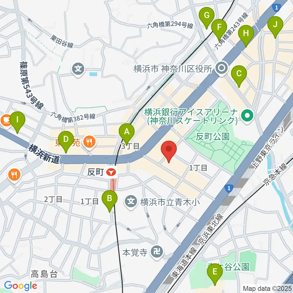 横浜日本屋楽器周辺のカフェ一覧地図