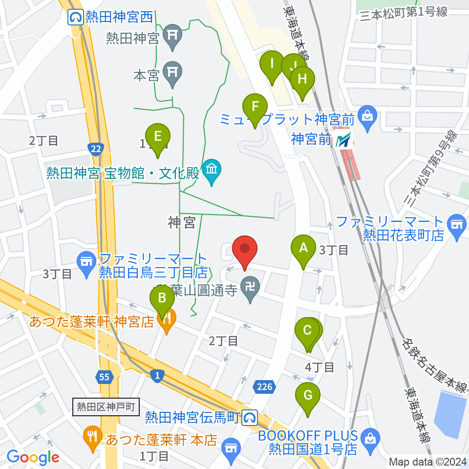 ヨモギヤ楽器 神宮前本店周辺のカフェ一覧地図