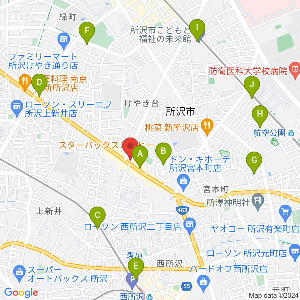 中冨管楽器工房周辺のカフェ一覧地図