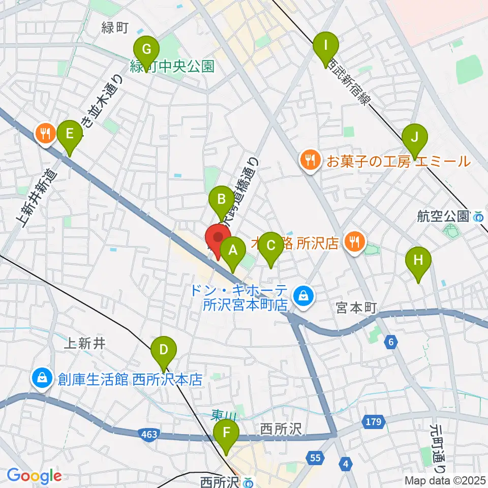 中冨管楽器工房周辺のカフェ一覧地図
